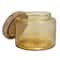 Hello Honey® Yellow & Whitewash Hammered Glass Jar with Mango Wood Lid